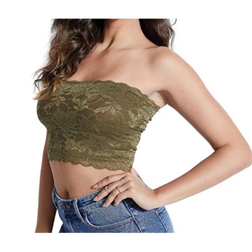 Guess Womens Nola Lace Tube Top Sergeant Green M